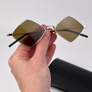 Saint Laurent SL302LISA 011 Geometric Sunglasses – Gold Frame with Brown Lenses